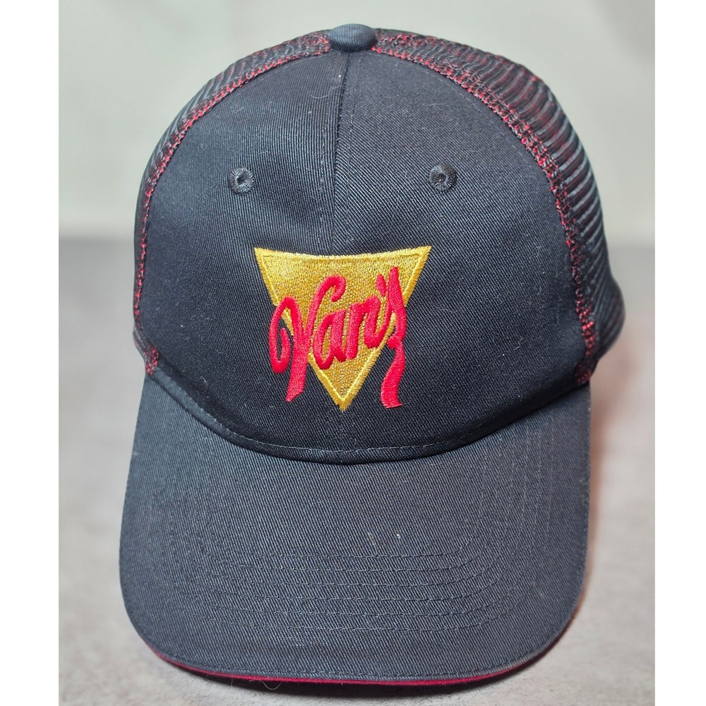 Port Authority Mens‎ Black Red Mesh Snapback Trucker Hat Vans Graphic Cap
